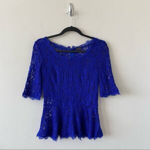 T.BABATON Barrett Lace Colt Blue Peplum Top